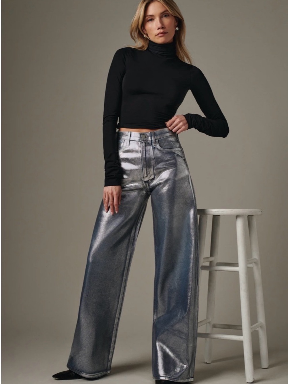 Joe’s Jeans Mia Metallic Coated Wide Leg Jeans - Party Indigo 24 NWT